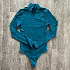 Abercrombie & Fitch Seamless Mock Neck Long Sleeve Bodysuit Deep Teal Small